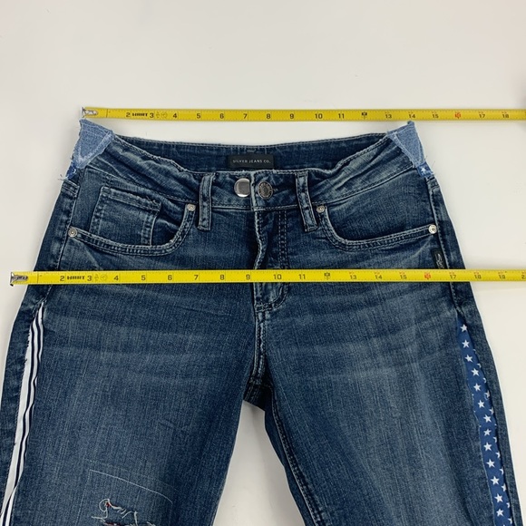 Silver Jeans Custom Modified USA America Distressed Straight Jeans Patches Sz 28 - Picture 14 of 16